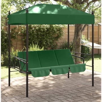 Bancă balansoar de grădină cu copertină, verde, oțel - Img 1