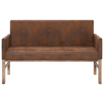 Bancă cu brațe, maro, 140 cm, piele întoarsă ecologică - Img 3