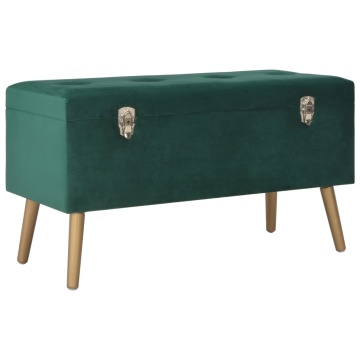 Bancă cu un compartiment de depozitare, verde, 80 cm, catifea - Img 1