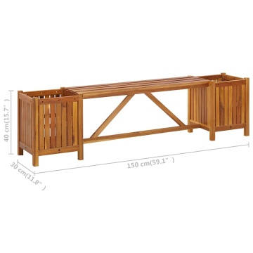 Bancă de grădină cu 2 jardiniere, 150x30x40 cm, lemn de acacia - Img 6