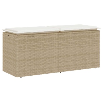 Bancă de grădină cu pernă Bej 110x40x44 cm polirattan - Img 1