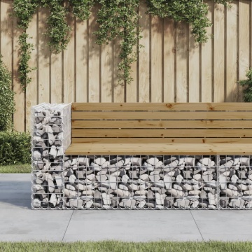 Bancă de grădină design gabion 122x71x65,5cm lemn pin impregnat - Img 1