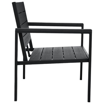 Bancă de grădină, negru, 120 cm, aspect de lemn, HDPE - Img 4