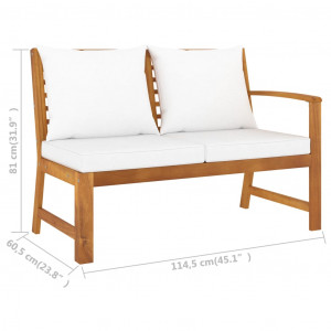 Bancă de grădină, perne crem, 114,5 cm, lemn masiv de acacia - Img 5