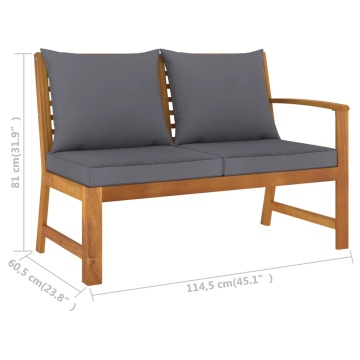 Bancă de grădină, perne gri închis, 114,5 cm, lemn masiv acacia - Img 5