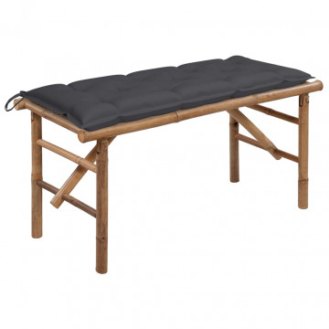 Bancă de grădină pliabilă cu pernă, 118 cm, bambus - Img 1