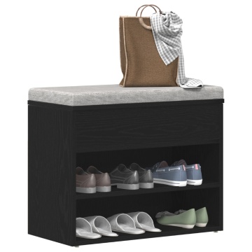 Bancă de hol Negru Stejar 60x30x45 cm Lemn prelucrat - Img 3