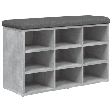 Bancă de pantofi, gri beton, 82x32x50 cm, lemn prelucrat - Img 2