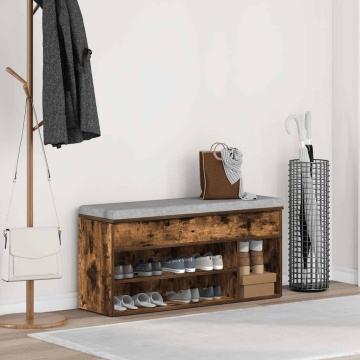 Bancă de pantofi, stejar fumuriu, 102x30,5x45 cm lemn prelucrat - Img 3