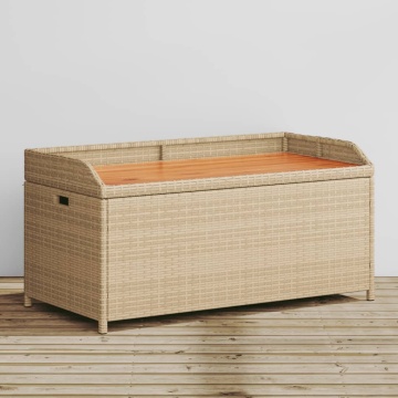 Bancă depozitare grădină, bej mix 100x50x52 cm poliratan/acacia - Img 1