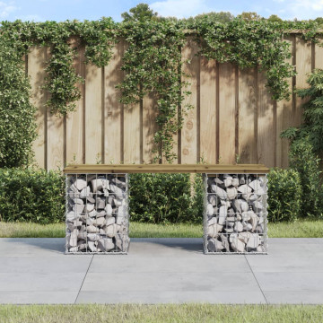 Bancă grădină, design gabion, 103x31x42 cm, lemn pin impregnat - Img 1
