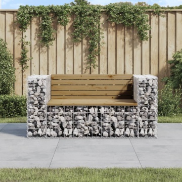 Bancă grădină, design gabion, 143x71x65,5cm, lemn pin impregnat - Img 1