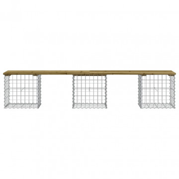 Bancă grădină, design gabion, 203x44x42 cm, lemn pin impregnat - Img 3