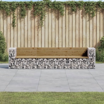Bancă grădină design gabion, 287x71x65,5 cm, lemn pin impregnat - Img 1