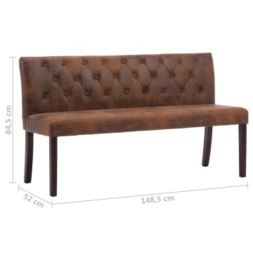 Bancă, maro, 148,5 cm, velur ecologic - Img 6