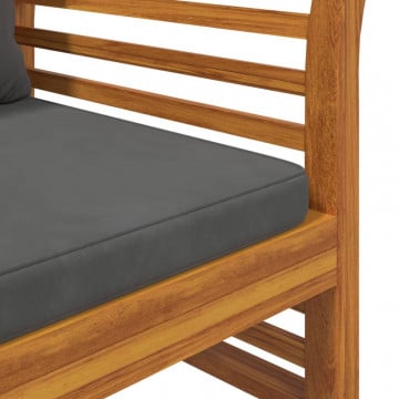 Banchetă canapea cu perne gri închis, lemn masiv de acacia - Img 6