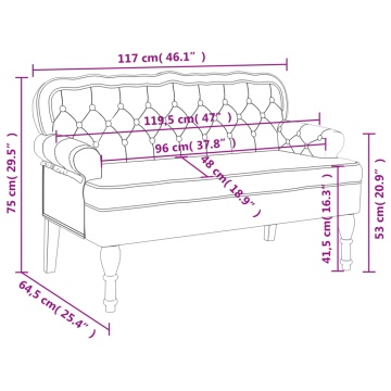 Banchetă cu spătar, gri deschis, 119,5x64,5x75 cm, catifea - Img 7