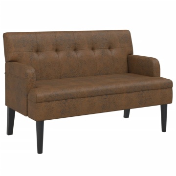Banchetă cu spătar maro 112x65,5x75 cm piele întoarsă ecologică - Img 2