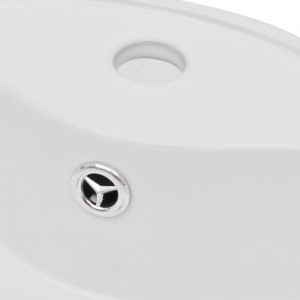 Bazin chiuvetă ceramică baie cu gaură robinet/preaplin, rotund, alb - Img 5