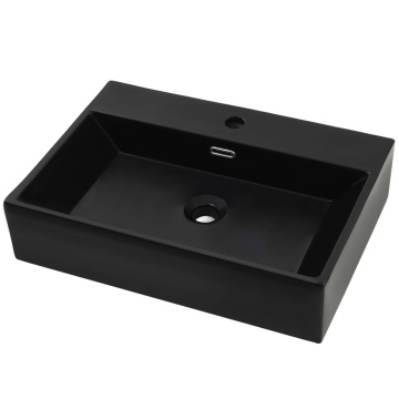 Bazin cu orificiu robinet ceramică, 60,5x42,5x14,5 cm, negru - Img 2
