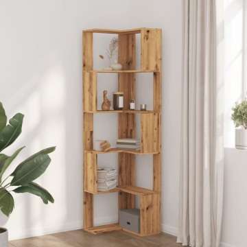 Bibliotecă 5 nivel stejar artizanal 50x50x179 cm lemn prelucrat - Img 3
