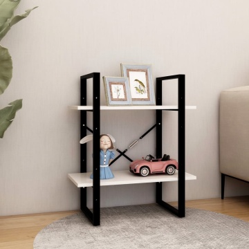 Bibliotecă cu 2 rafturi, alb ,60x30x70 cm, lemn masiv de pin - Img 3