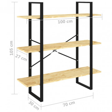 Bibliotecă cu 3 rafturi, 100x30x105 cm, lemn masiv de pin - Img 7