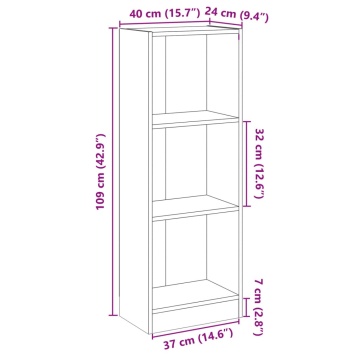 Bibliotecă cu 3 rafturi, gri beton, 40x24x108 cm, PAL - Img 9