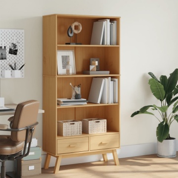 Bibliotecă cu 4 niveluri „OLDEN”, maro, lemn masiv de pin - Img 3