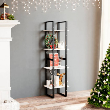 Bibliotecă cu 4 rafturi, alb, 40x30x140 cm, lemn masiv de pin - Img 1