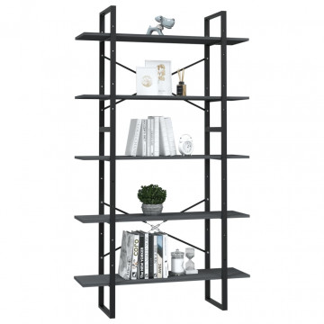 Bibliotecă cu 5 rafturi, gri, 100x30x175 cm, lemn de pin - Img 8