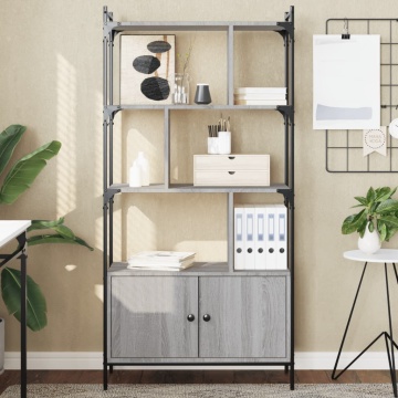 Bibliotecă cu uși gri sonoma 76,5x30x154,5 cm lemn compozit - Img 1