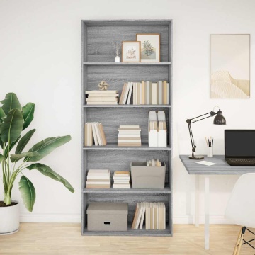Bibliotecă, gri sonoma, 80x30x189 cm, lemn prelucrat - Img 2