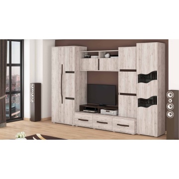 Bibliotecă living Sebastian, 300 cm, Alb Murdar / Negru - Img 1