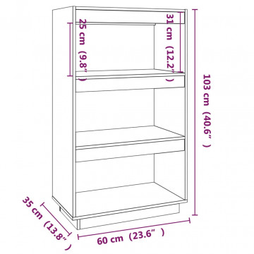 Bibliotecă/Separator cameră alb 60x35x103 cm lemn masiv de pin - Img 7