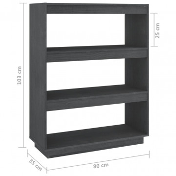 Bibliotecă/Separator cameră, gri, 80x35x103 cm, lemn masiv pin - Img 7