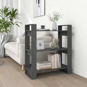Bibliotecă/Separator cameră, gri, 80x35x91 cm, lemn masiv pin - Img 1
