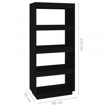 Bibliotecă/Separator cameră negru 60x35x135 cm lemn masiv pin - Img 7