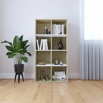 Bibliotecă/Servantă, alb și stejar sonoma, 66x30x130 cm, PAL - Img 1