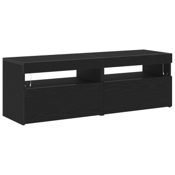 Biblioteca TV cu Lumini LED 2 buc Negru Stejar 60x35x40 cm Lemn prelucrat - Img 2