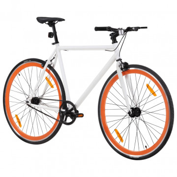 Bicicletă cu angrenaj fix, alb și portocaliu, 700c, 55 cm - Img 2