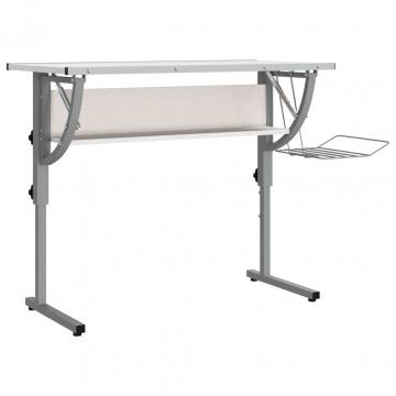 Birou creație alb & gri 110x53x(58-87)cm lemn prelucrat & oțel - Img 2