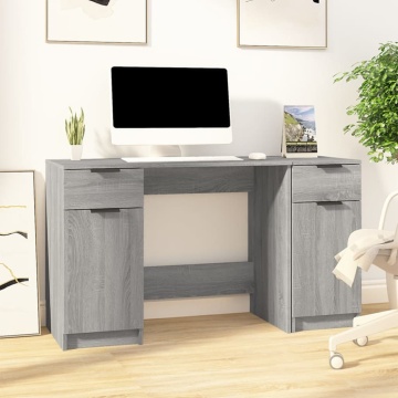 Birou cu dulap lateral, gri sonoma, lemn prelucrat - Img 1