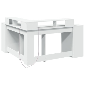 Birou cu lumini LED, alb, 152x152x91 cm, lemn prelucrat - Img 7