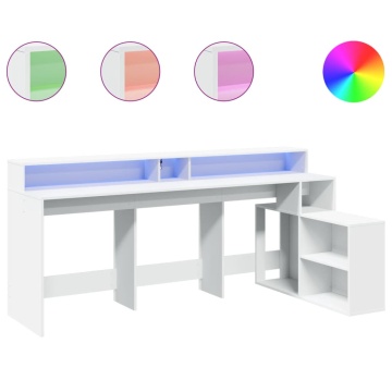 Birou cu lumini LED, alb, 200x104x91 cm, lemn prelucrat - Img 2