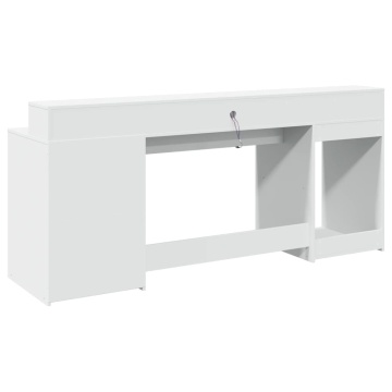 Birou cu lumini LED, alb, 200x55x91 cm, lemn prelucrat - Img 7