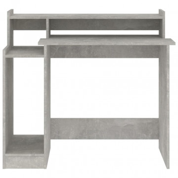 Birou cu lumini LED, gri beton, 97x90x45 cm, lemn compozit - Img 7