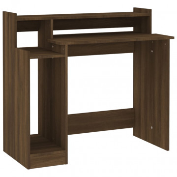 Birou cu lumini LED, stejar maro, 97x90x45 cm lemn prelucrat - Img 3