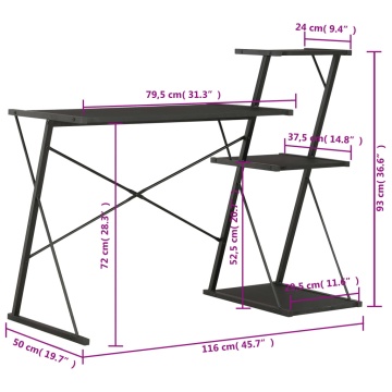 Birou cu raft, negru, 116 x 50 x 93 cm - Img 10