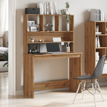 Birou cu rafturi stejar artizanal 102x45x148 cm, lemn prelucrat - Img 2